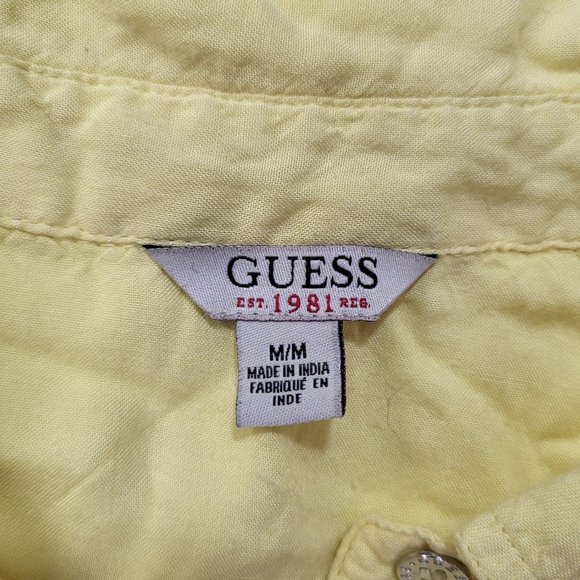 GUESS WOMEN'S SHORT SLEEVE SHIRT YELLOW SIZE MEDIUM FASHION WEAR DESIGNER - Picture 4 of 14